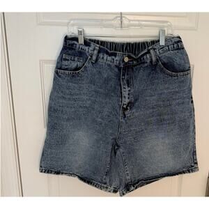 SHEIN Curve 1XL High Rise Elastic Waist Denim Shorts Blue Vintage Wash